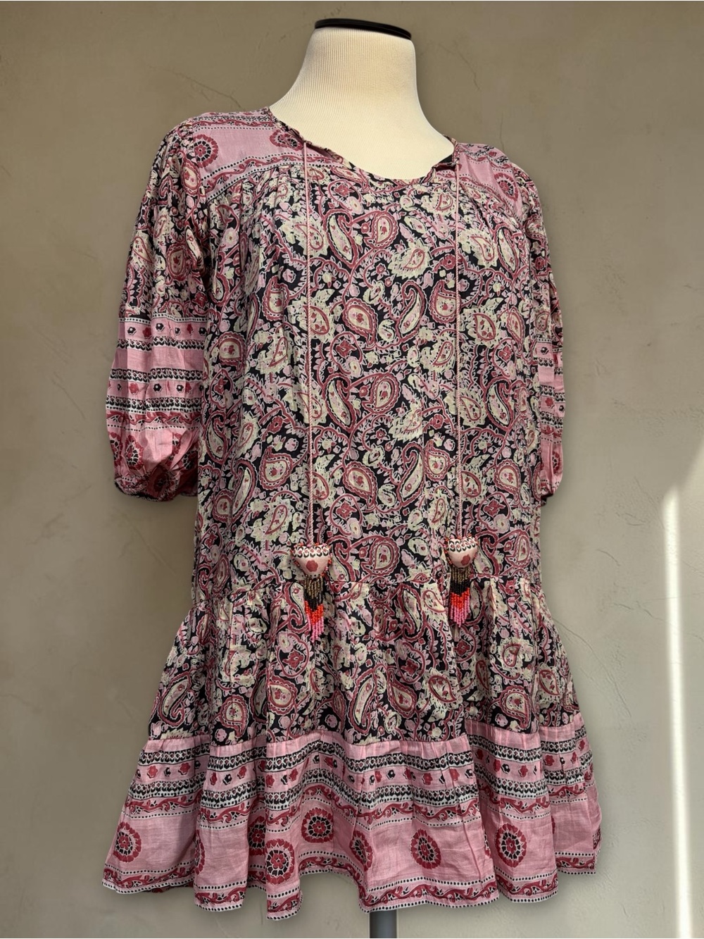 Bell by Alicia Bell Amelia Paisley Print Pink Beaded Tassel Mini Dress